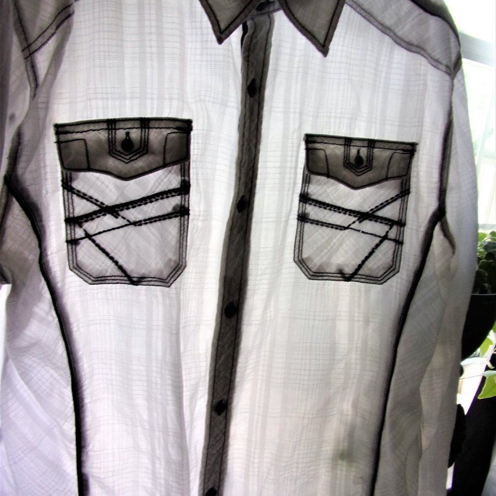 Men's White BKE Shirt Size XXL Athletic Fit w/Embroidery Semi-Sheer Cotton